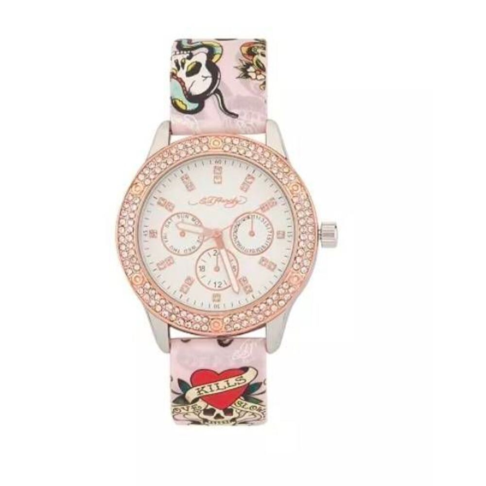 ED HARDY Women's Quartz Matte Pink Silicone Strap Analog Watch